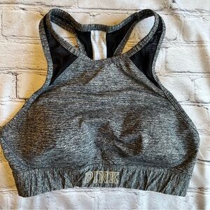 PINK Victoria’s Secret Sports Bra Athletic Top Gym Work Out Running Large Gray